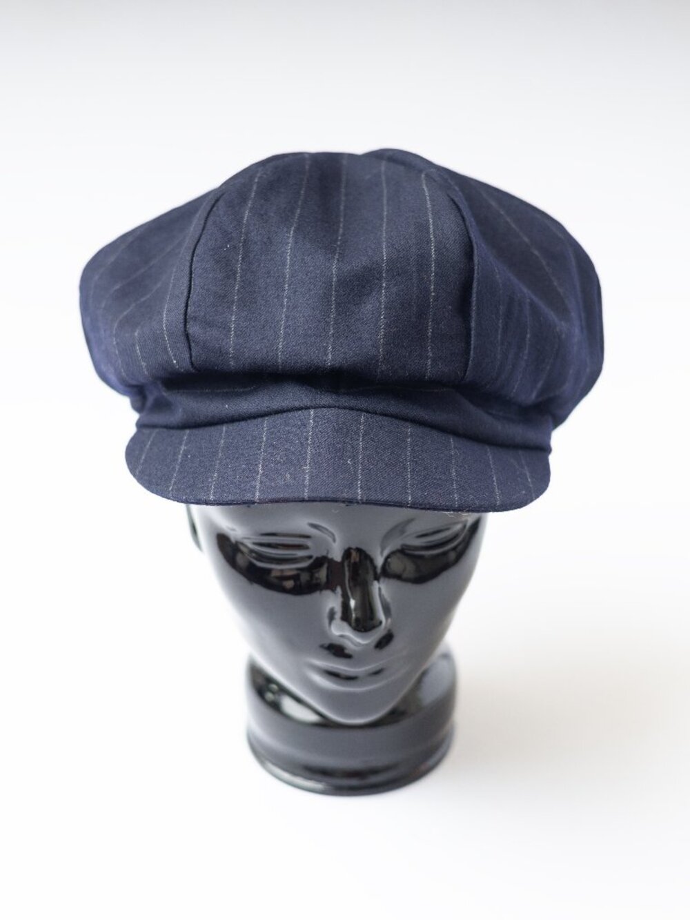 Upcycled Wool Navy Blue Pinstripe Newsboy Hat